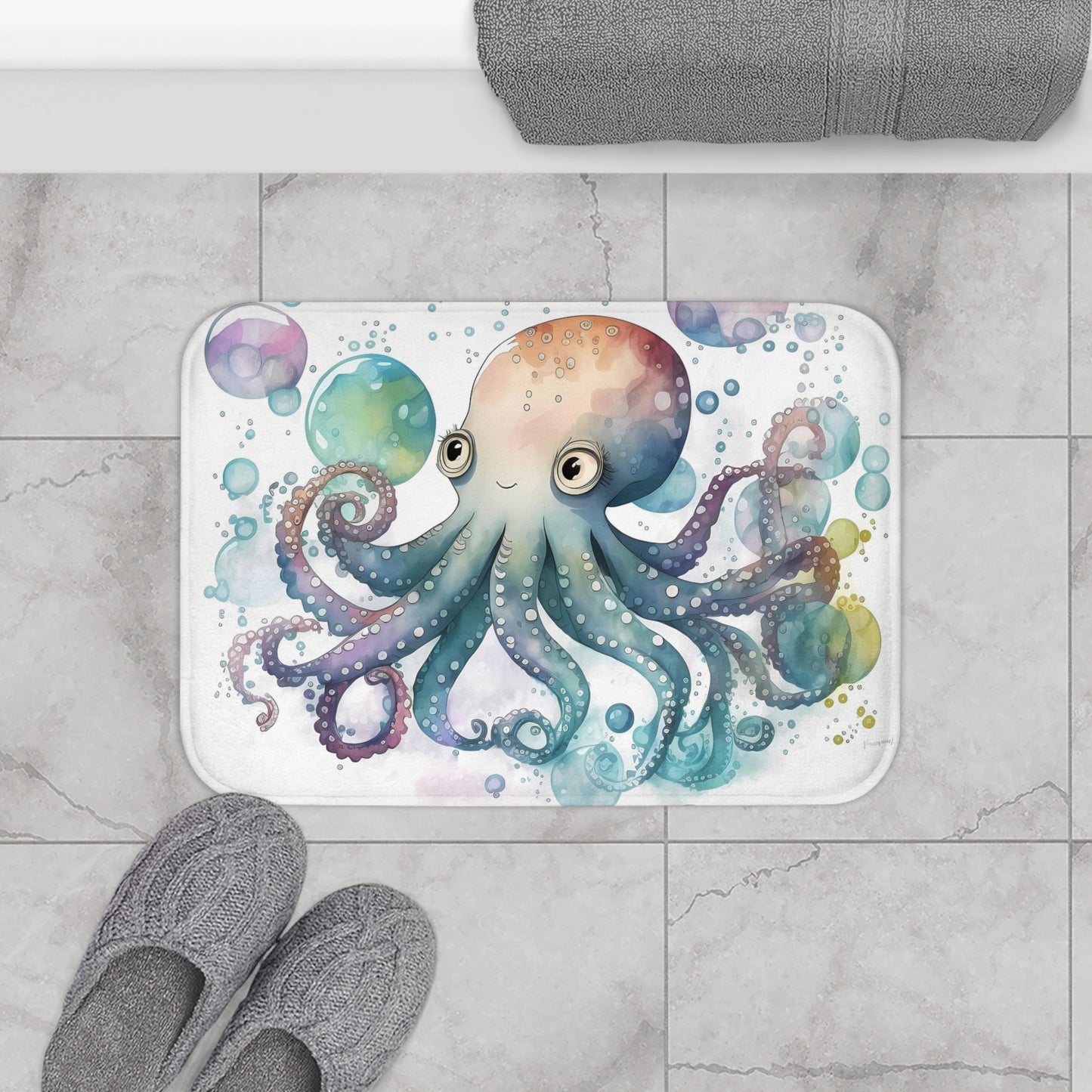 Cute Octopus Bath Mat - Ocean Decor, Nautical Bathroom, Kids Room, Shower Rug, Gift for Marine Life Lovers