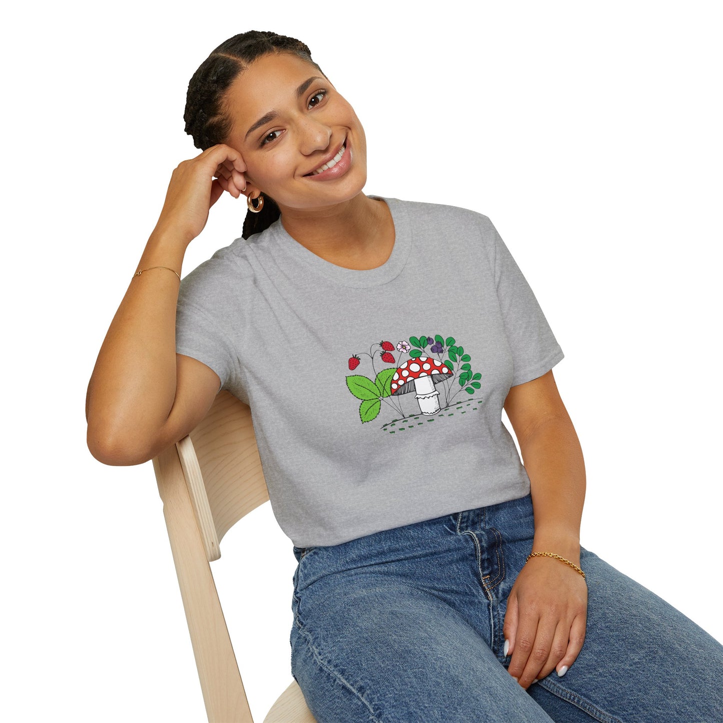 Whimsical Mushroom T-Shirt for Nature Lovers, Casual Tees, Gift for Gardeners, Unisex Softstyle Shirt, Eco-Friendly Apparel