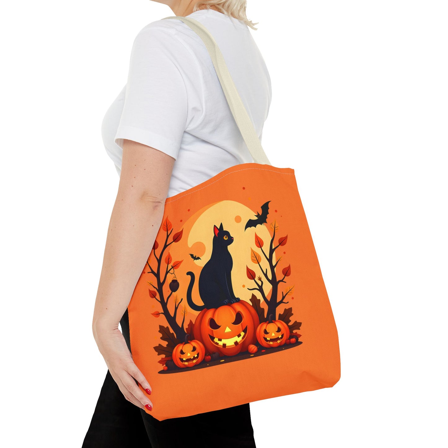 Halloween Cat Tote Bag | Spooky Halloween Accessory, Trick or Treat, Gift for Cat Lovers, Fall Fashion Must-Have, Pumpkin Decor