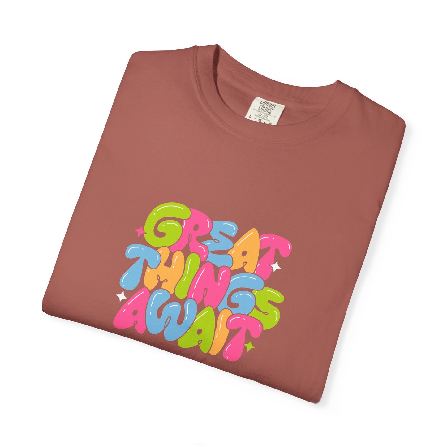Colorful Positive Vibes T-Shirt, Great Things Await Tee