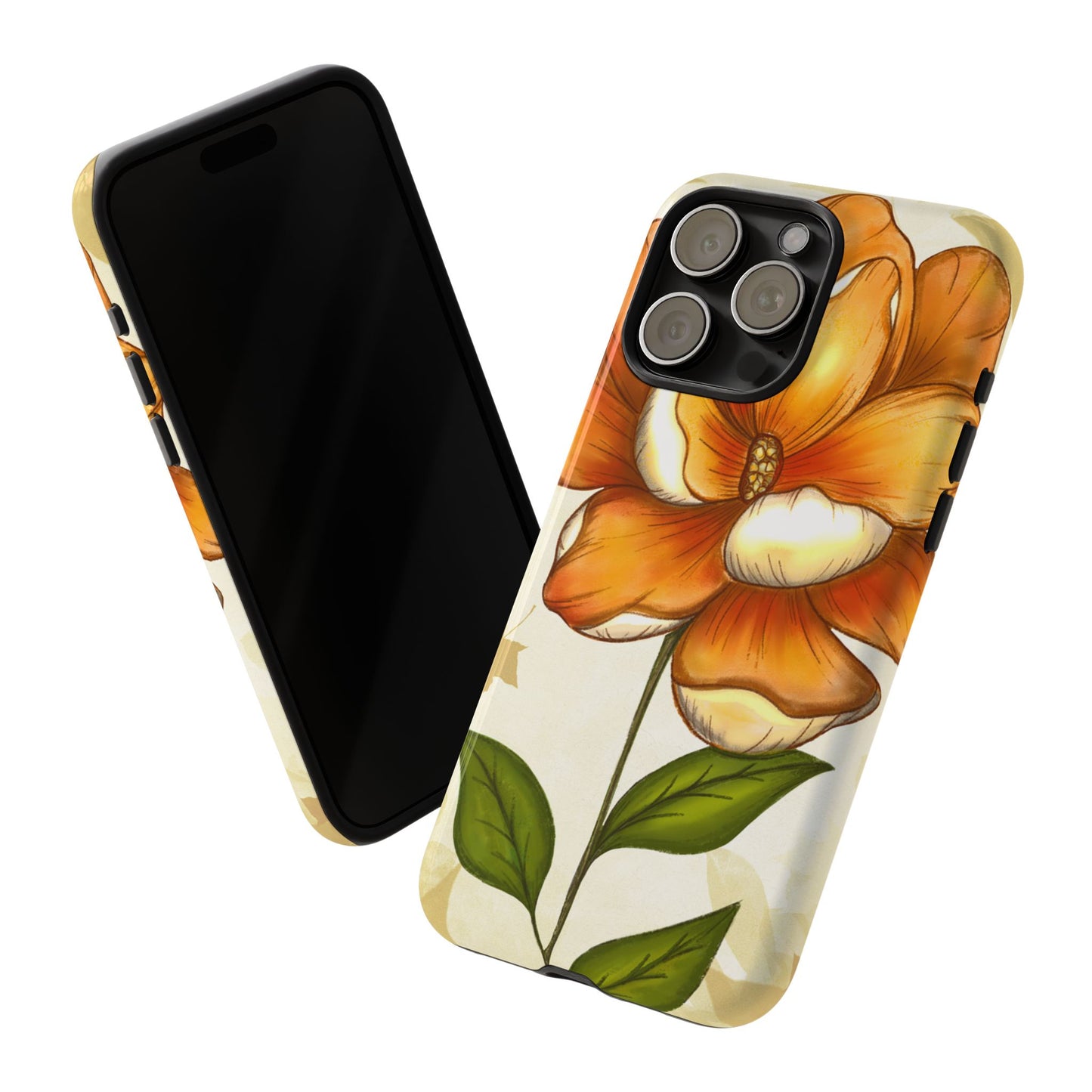 Floral Phone Case with Orange Flower Design, Tough Phone Cover, Floral Gift, Stylish Tech Accessory, Nature Lovers, Spring Vibes