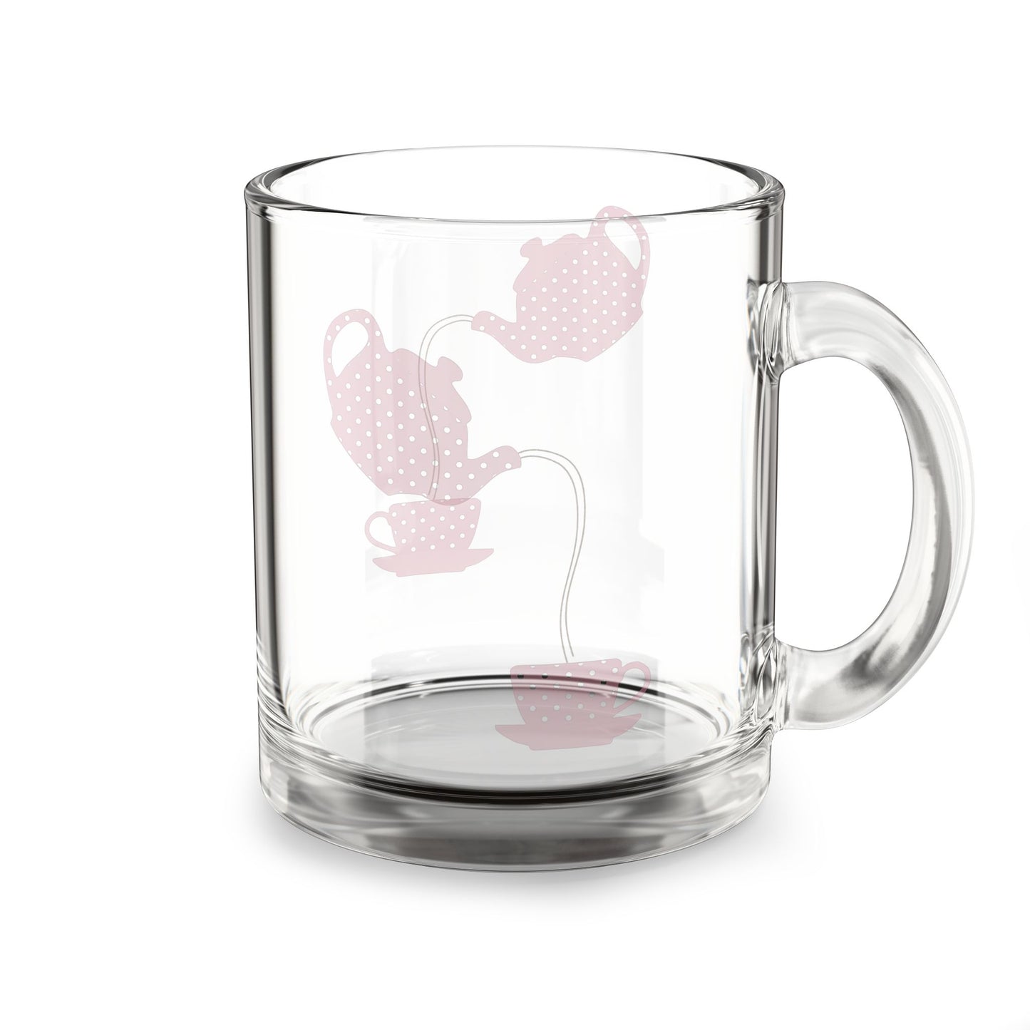 Tea Time Glass Mug, Coffee Cup, 10oz Tea Lovers Gift, Kitchen Decor, Pink Teapot Design, Mother's Day Present, Cozy Drinkware