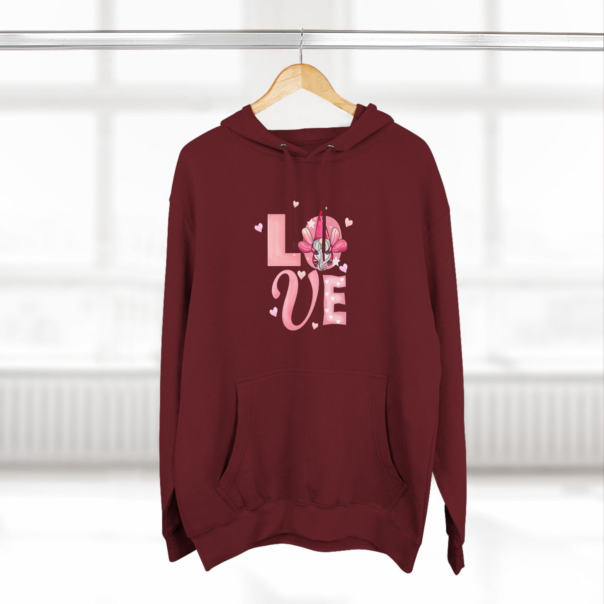 Love Blossom Hoodie — Pink Floral "LOVE" Graphic Fleece Hoodie