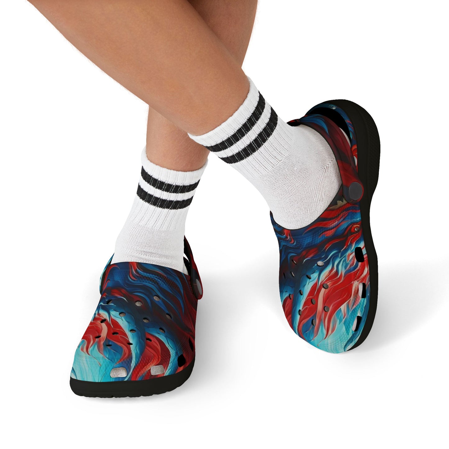 Kids Foam Clogs — Red & Blue Swirl All-Over Print
