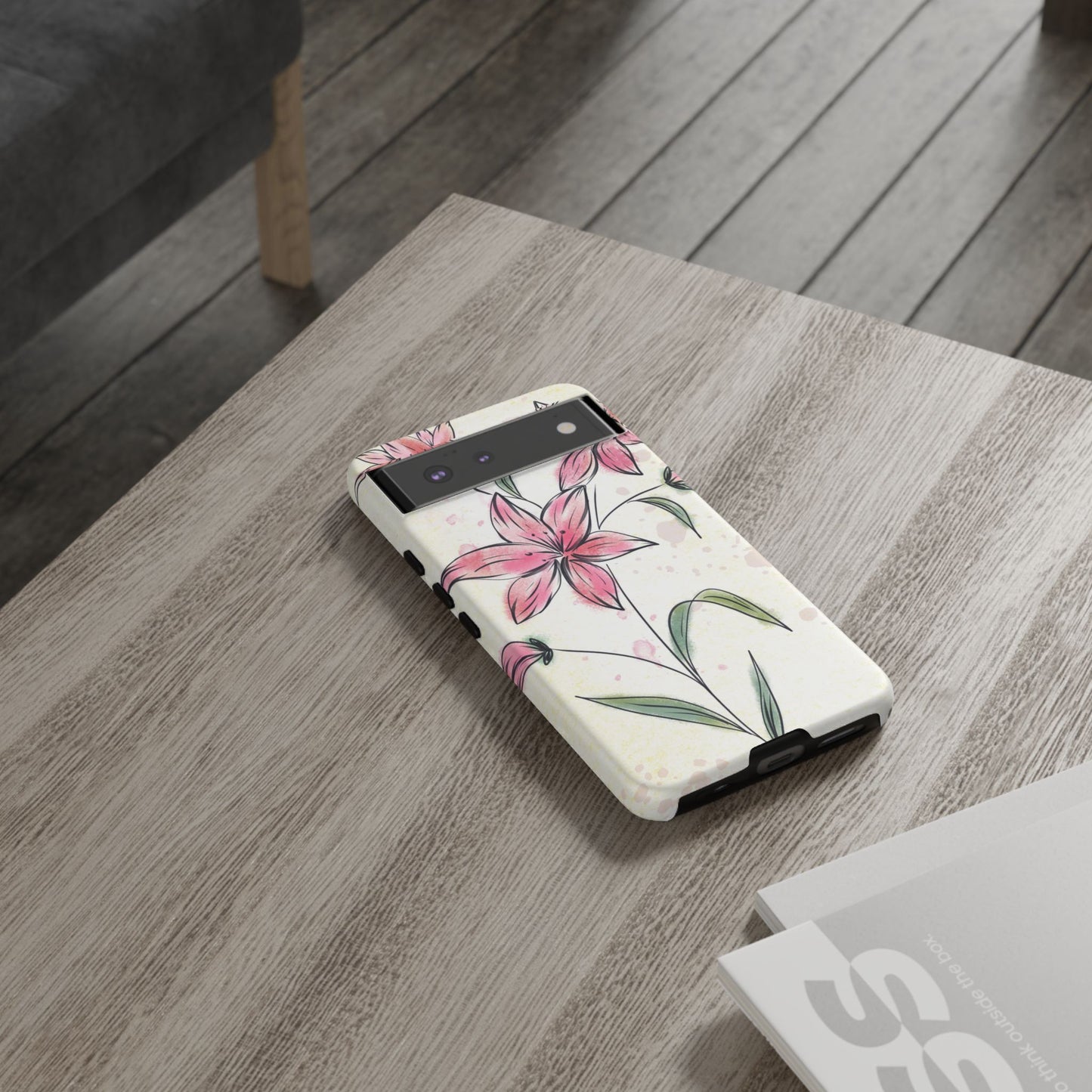 Floral Phone Case with Elegant Pink Lilies, Cute Floral Accessories, Phone Protection, Gift for Her, Stylish Cell Phone Cover