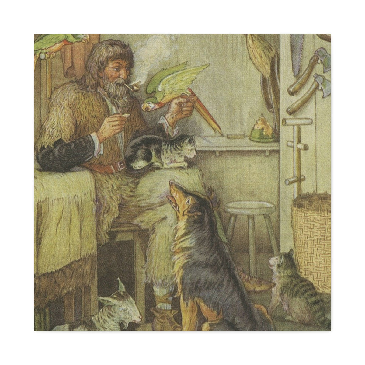 Vintage Cottage Animal Illustration Matte Canvas Print