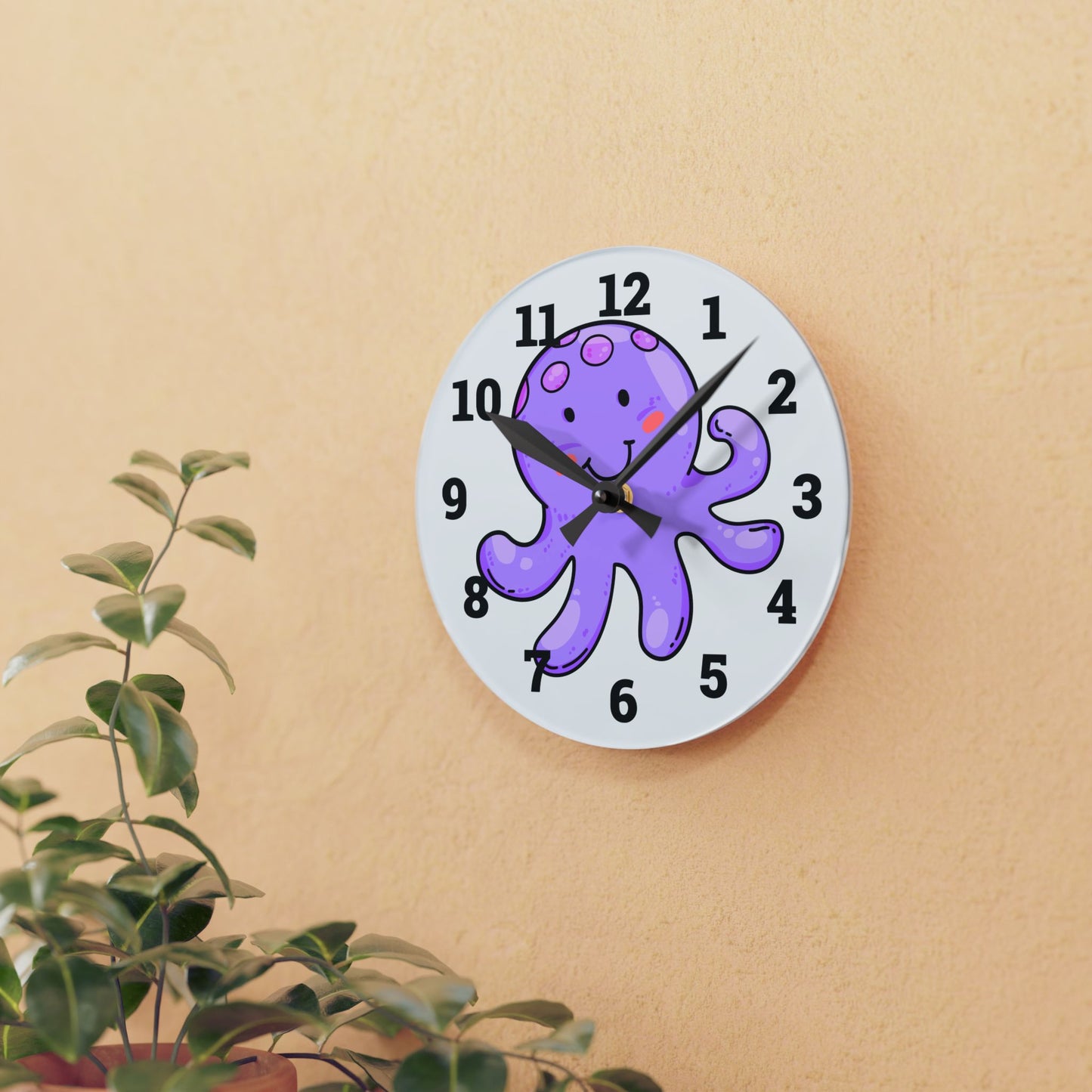 Cute Octopus Acrylic Wall Clock - Fun Kids Room Decor, Nautical Wall Art
