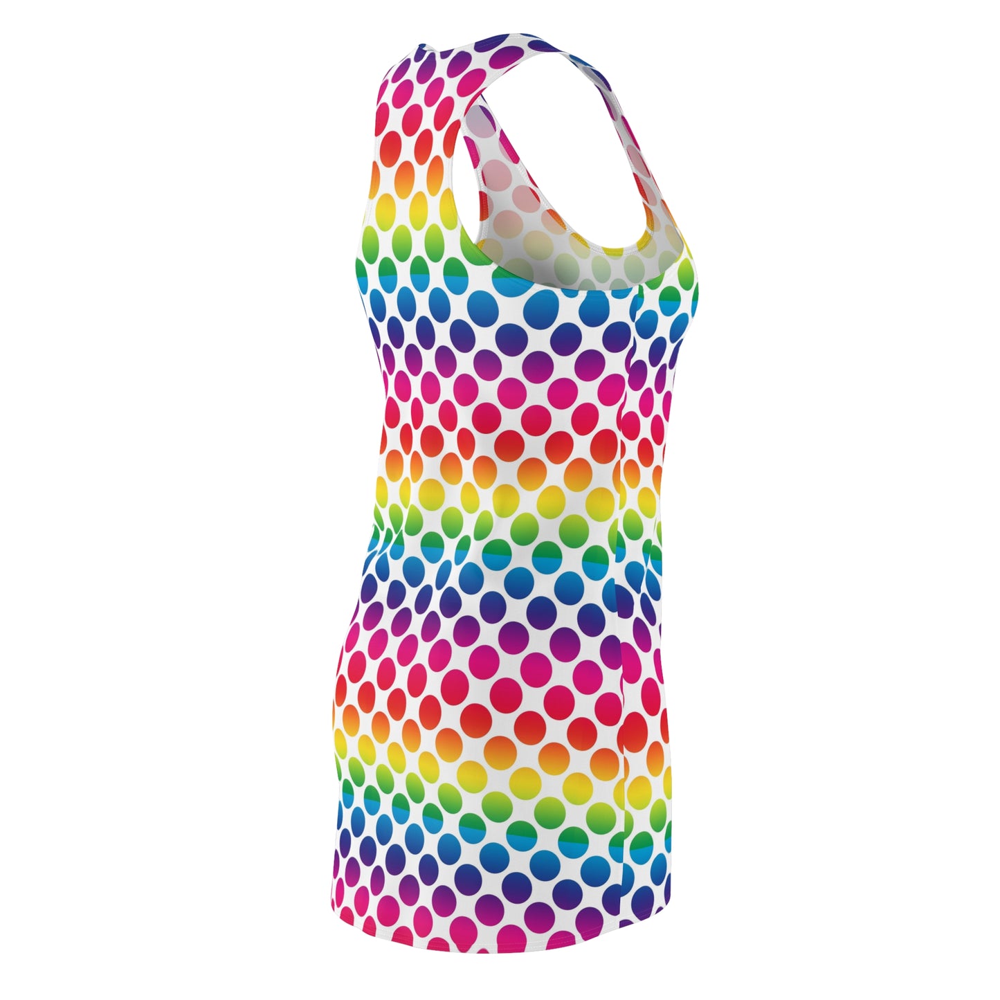 Rainbow Polka Dot Women's Racerback Dress, Colorful Summer Dress, Casual Wear, Festival Outfit, Beach Cover-Up, Gift for Her