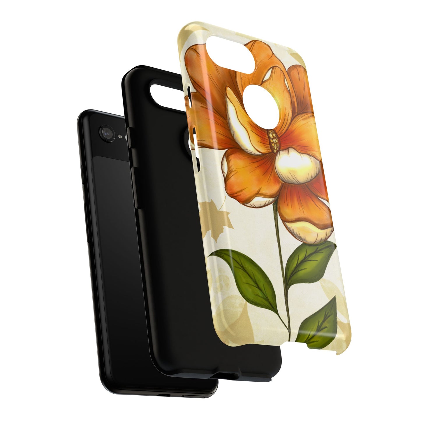 Floral Phone Case with Orange Flower Design, Tough Phone Cover, Floral Gift, Stylish Tech Accessory, Nature Lovers, Spring Vibes