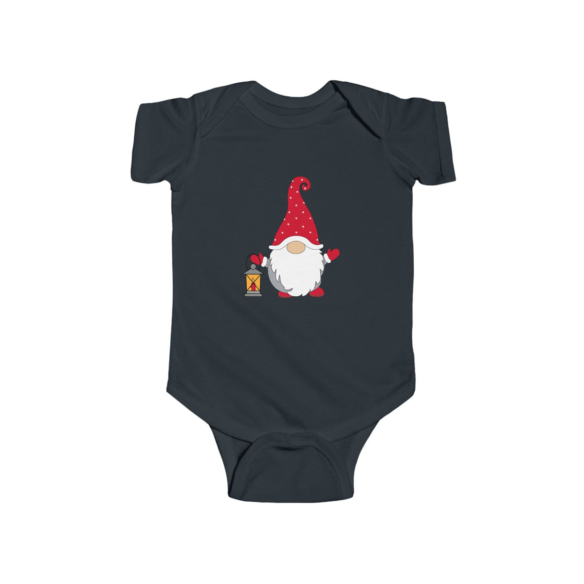 Christmas Gnome Baby Bodysuit - Holiday Infant One-Piece with Lantern & Hearts
