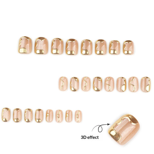 Golden Swirl Nude Nails with Shimmer Gloss Finish – Image 2