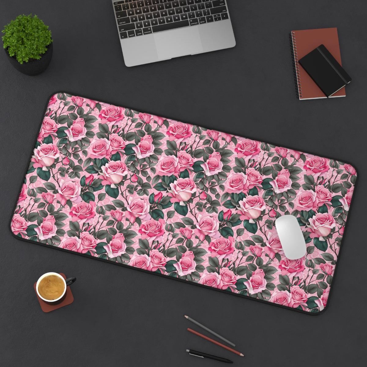 Floral Desk Mat, Elegant Workspace Decor, Gift for Her, Home Office Accessory, Mother's Day Gift, Pink Rose Design