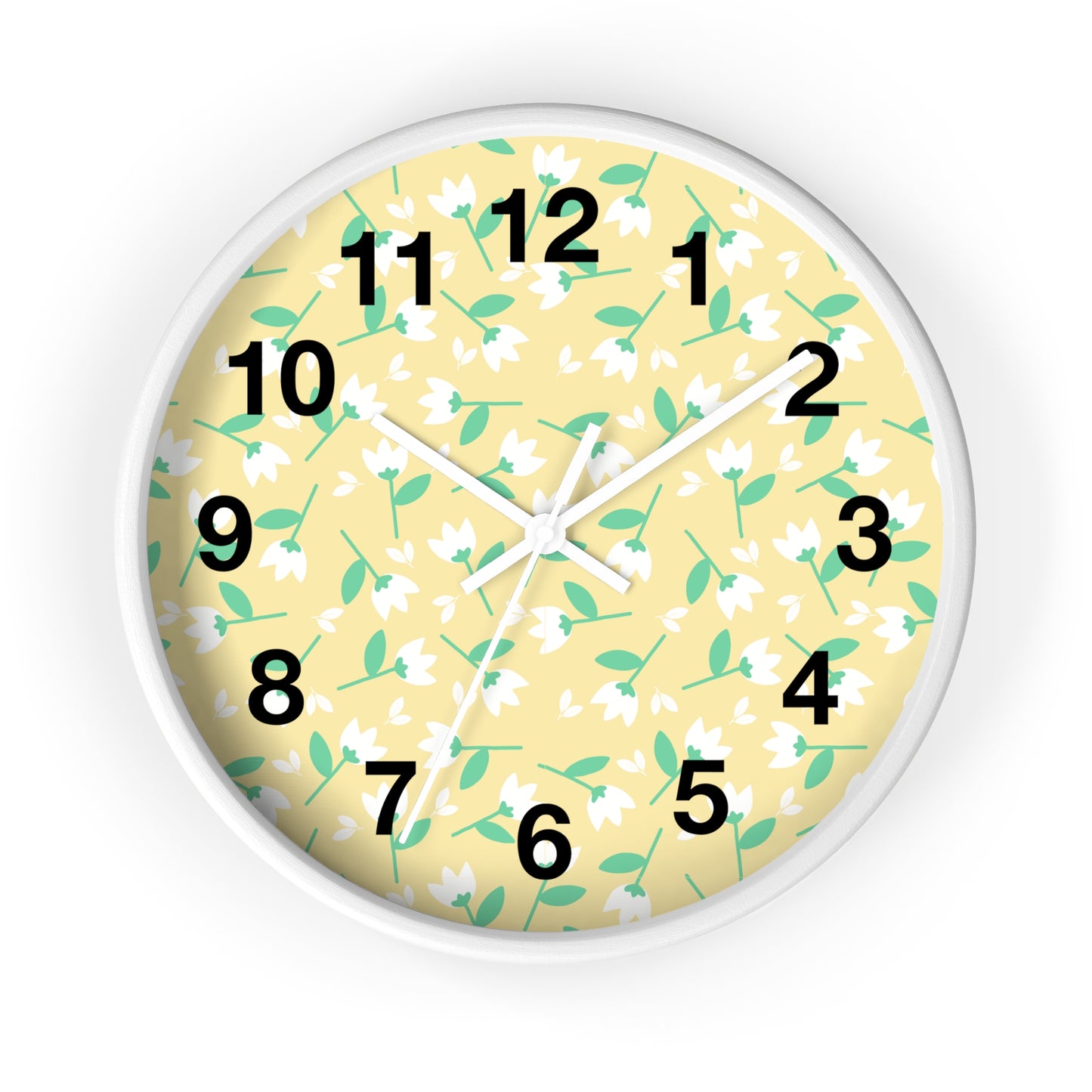 Floral Yellow Wall Clock, Home Decor, Gift for Her, Spring Vibes, Kitchen Accessory, Mother's Day Gift