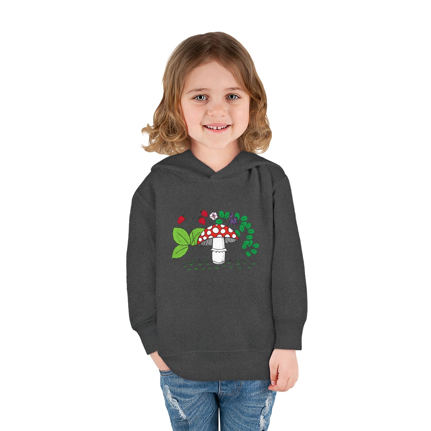 Whimsical Toddler Pullover Fleece Hoodie, Cute Sweater for Kids, Cozy Fall Fashion, Mushroom Design, Halloween Outfit, Gift for Toddlers