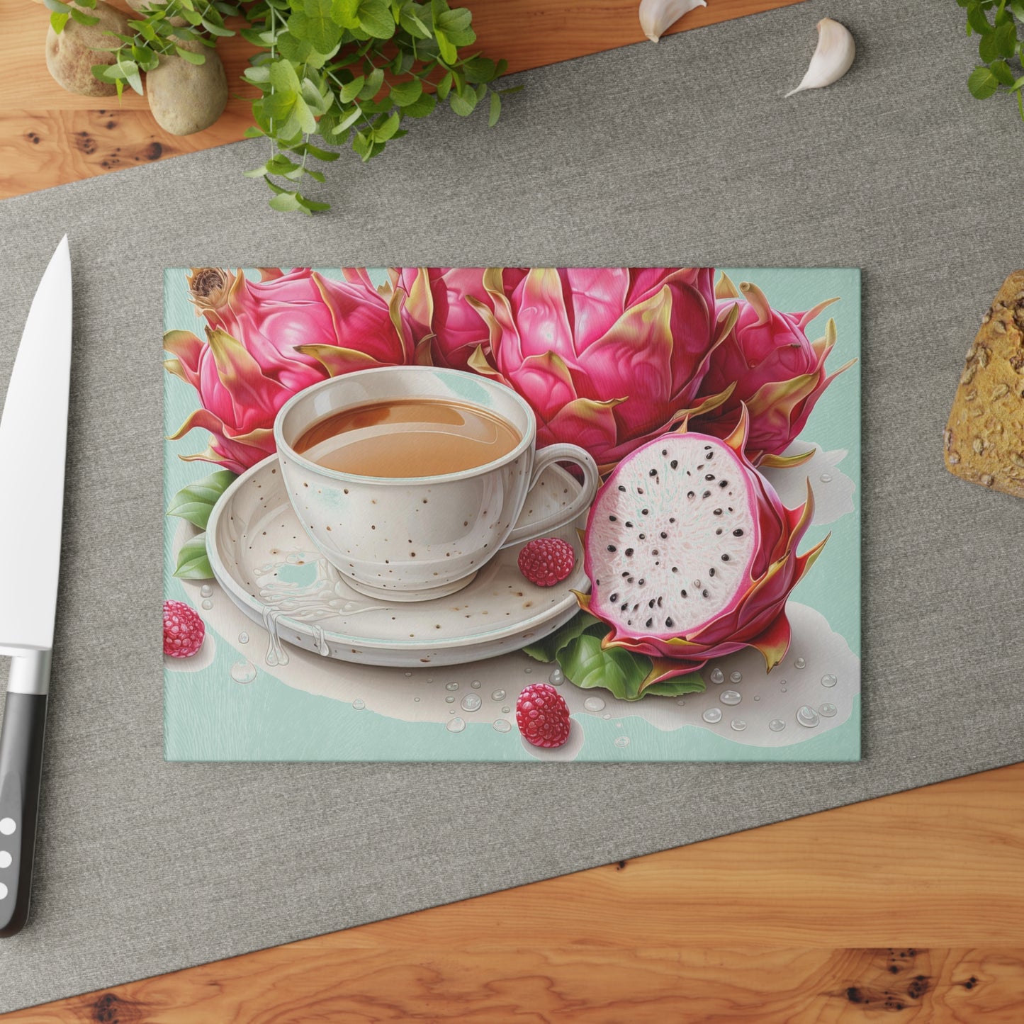 Vibrant Dragon Fruit Glass Cutting Board | Kitchen Decor, Gift for Chefs, Home Cooking, Culinary Art, Tropical Kitchen