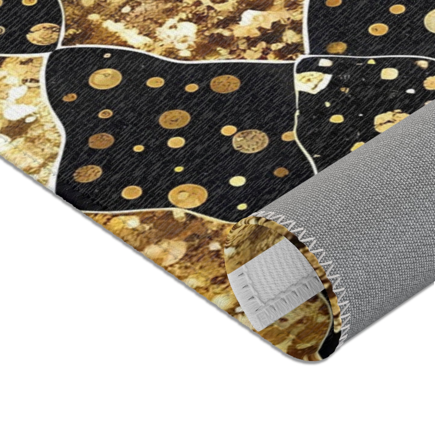 Elegant Area Rug with Gold and Black Pattern