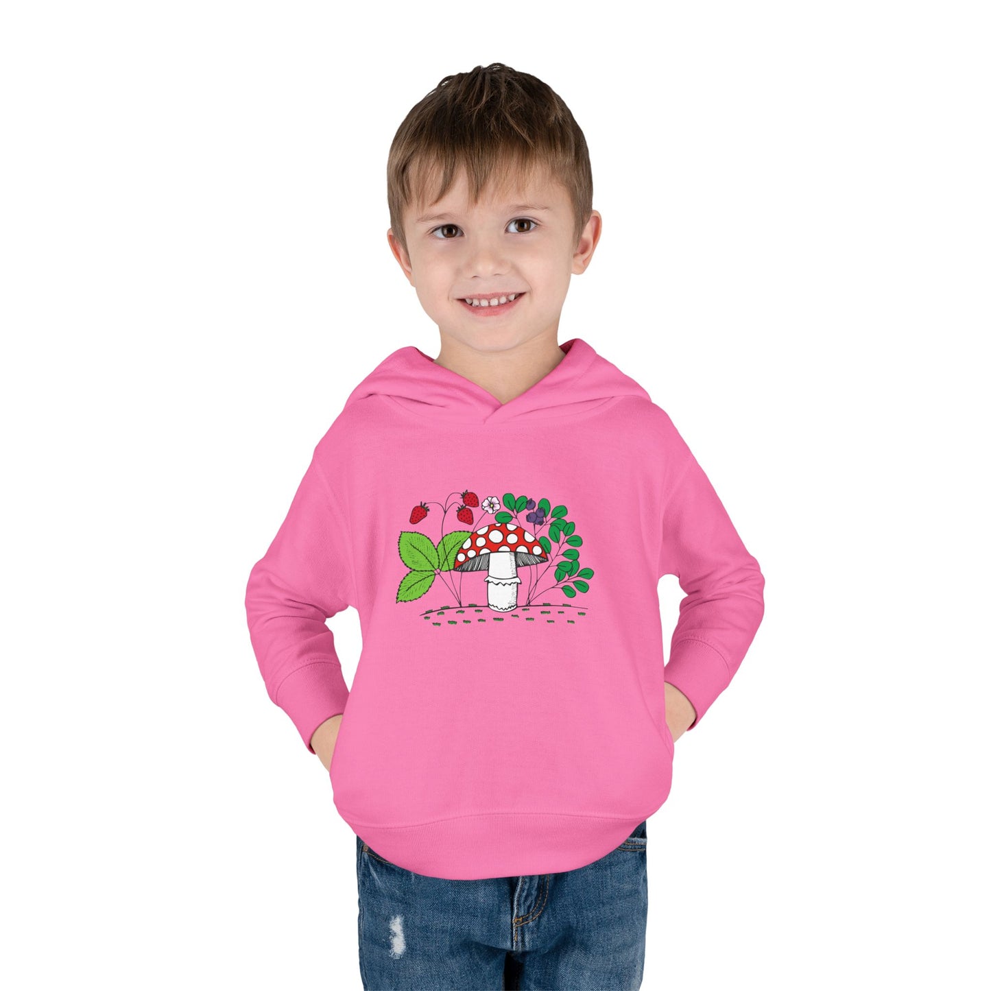 Whimsical Toddler Pullover Fleece Hoodie, Cute Sweater for Kids, Cozy Fall Fashion, Mushroom Design, Halloween Outfit, Gift for Toddlers