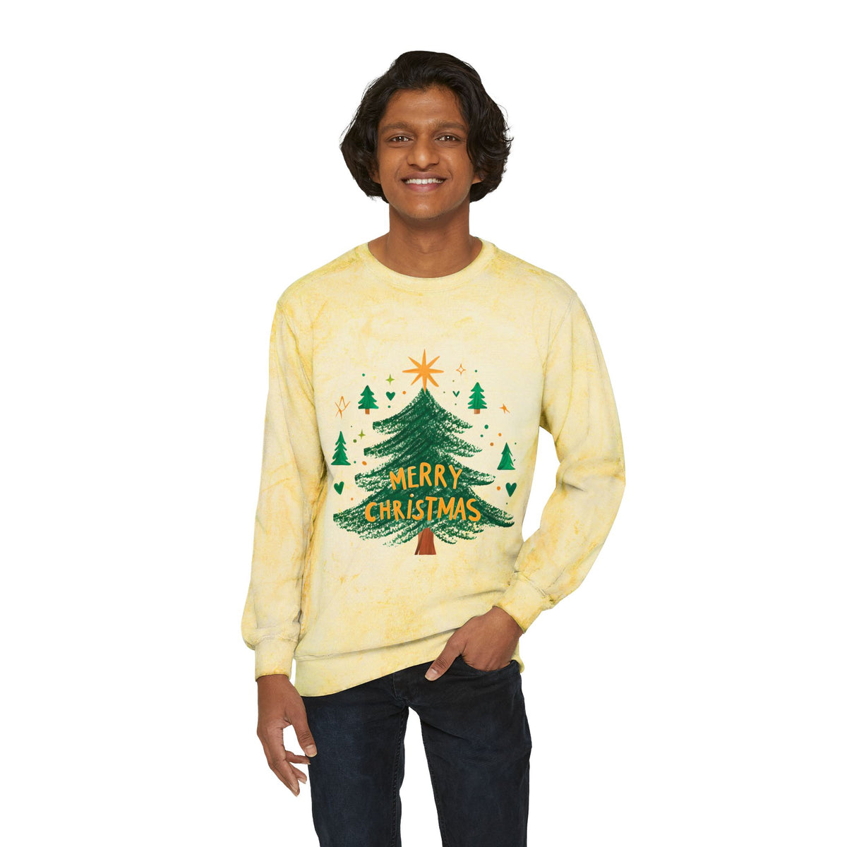 Merry Christmas Color Blast Crewneck Sweatshirt, Unisex Holiday Sweatshirt, Cozy Sweatshirt Gift, Festive Apparel, Christmas Sweater