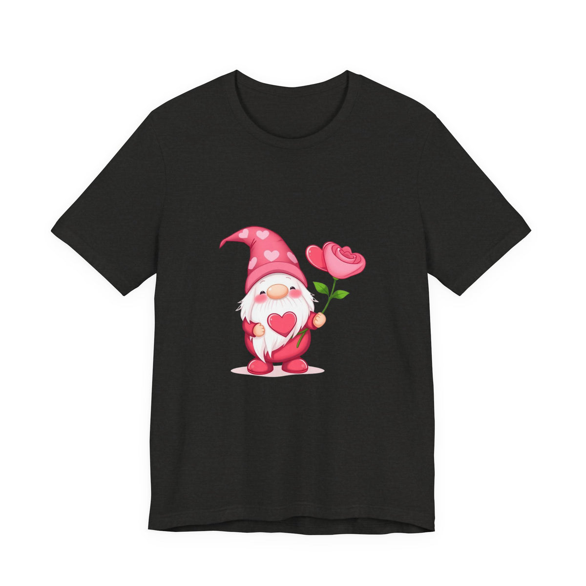 Valentine Gnome T‑Shirt — Cute Pink Gnome Holding Rose Tee