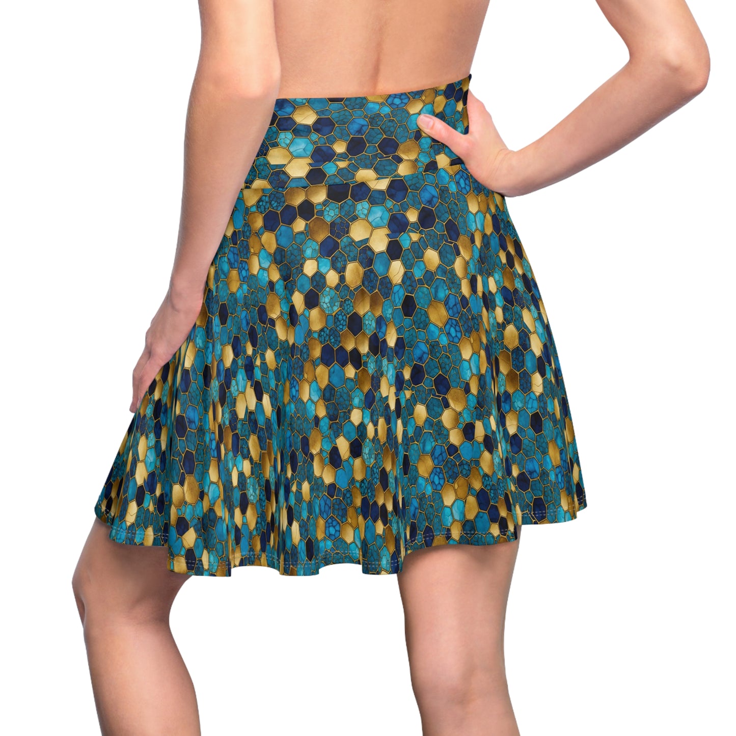 Vibrant Honeycomb Print Skater Skirt, Stylish Summer Skirt, Trendy Casual Skirt, Boho Skater Skirt, Perfect for Festivals