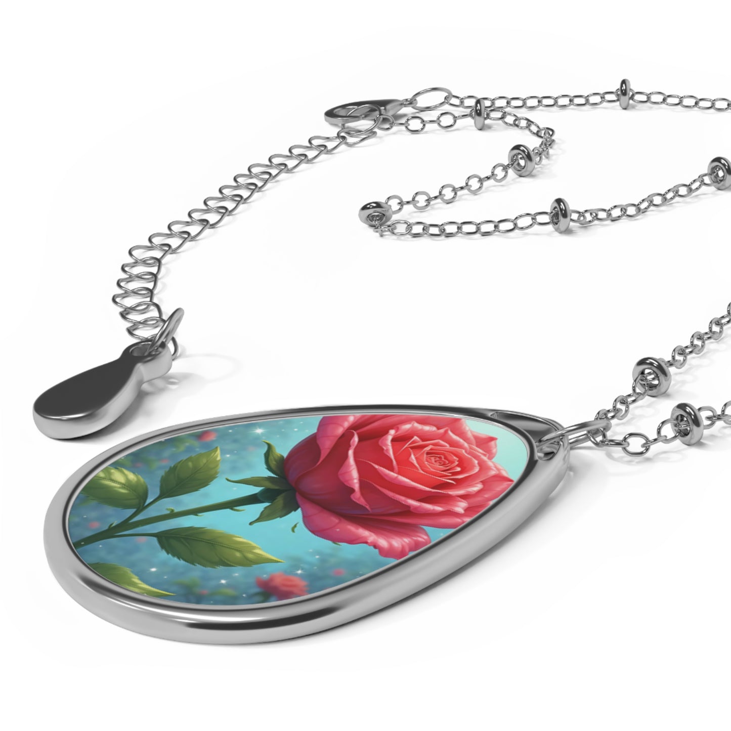 Delicate Floral Oval Necklace, Rose Pendant, Boho Jewelry, Women's Gift, Birthday Necklace, Nature Inspired Accessories