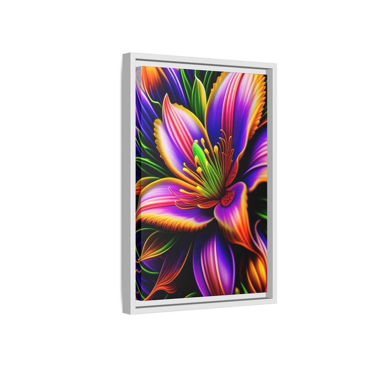 Vibrant Neon Floral Matte Canvas Print — Framed Wall Art