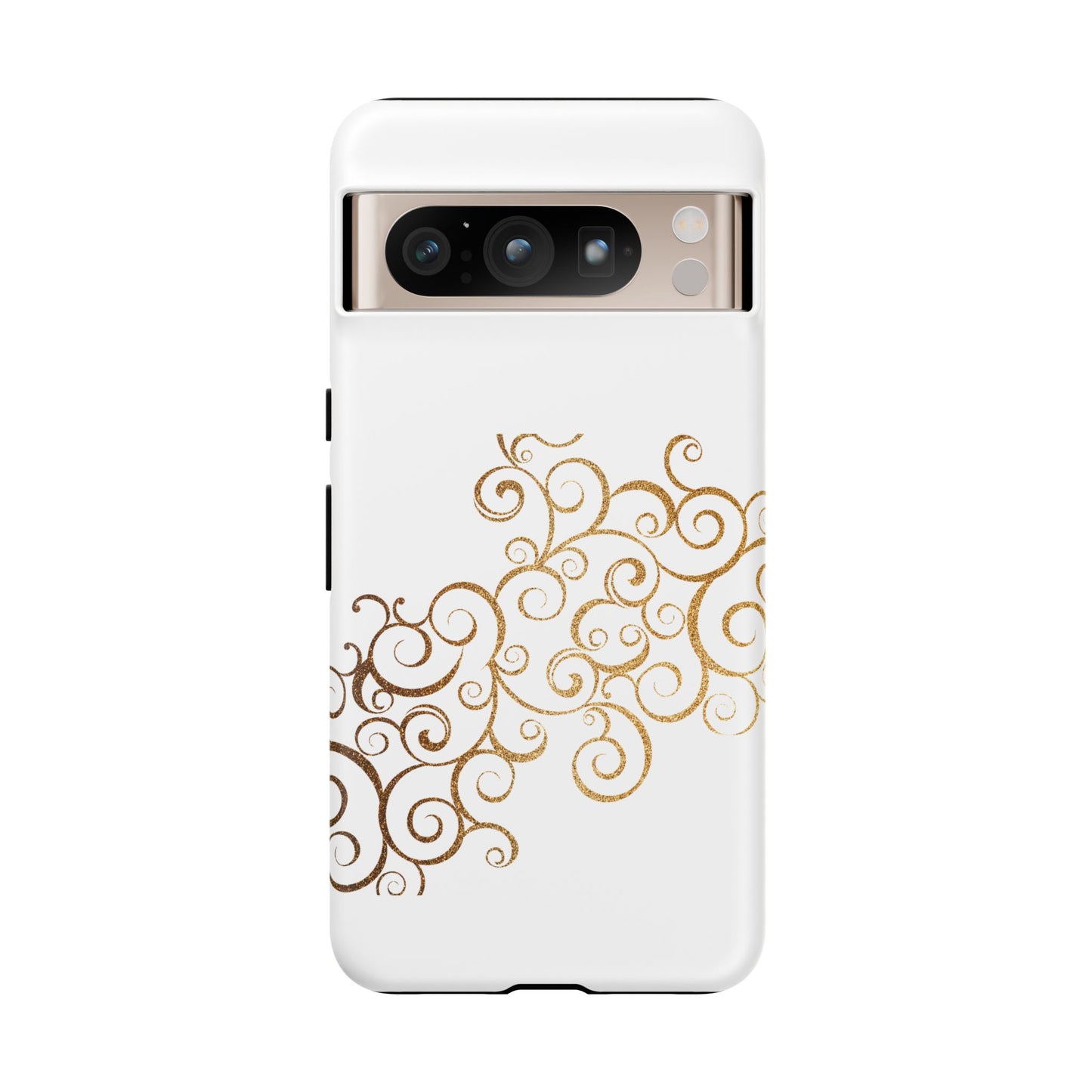 Elegant Floral Phone Case, Tough Cases, Gold Swirls, Stylish Protection, Trendy Gift, Chic Accessory