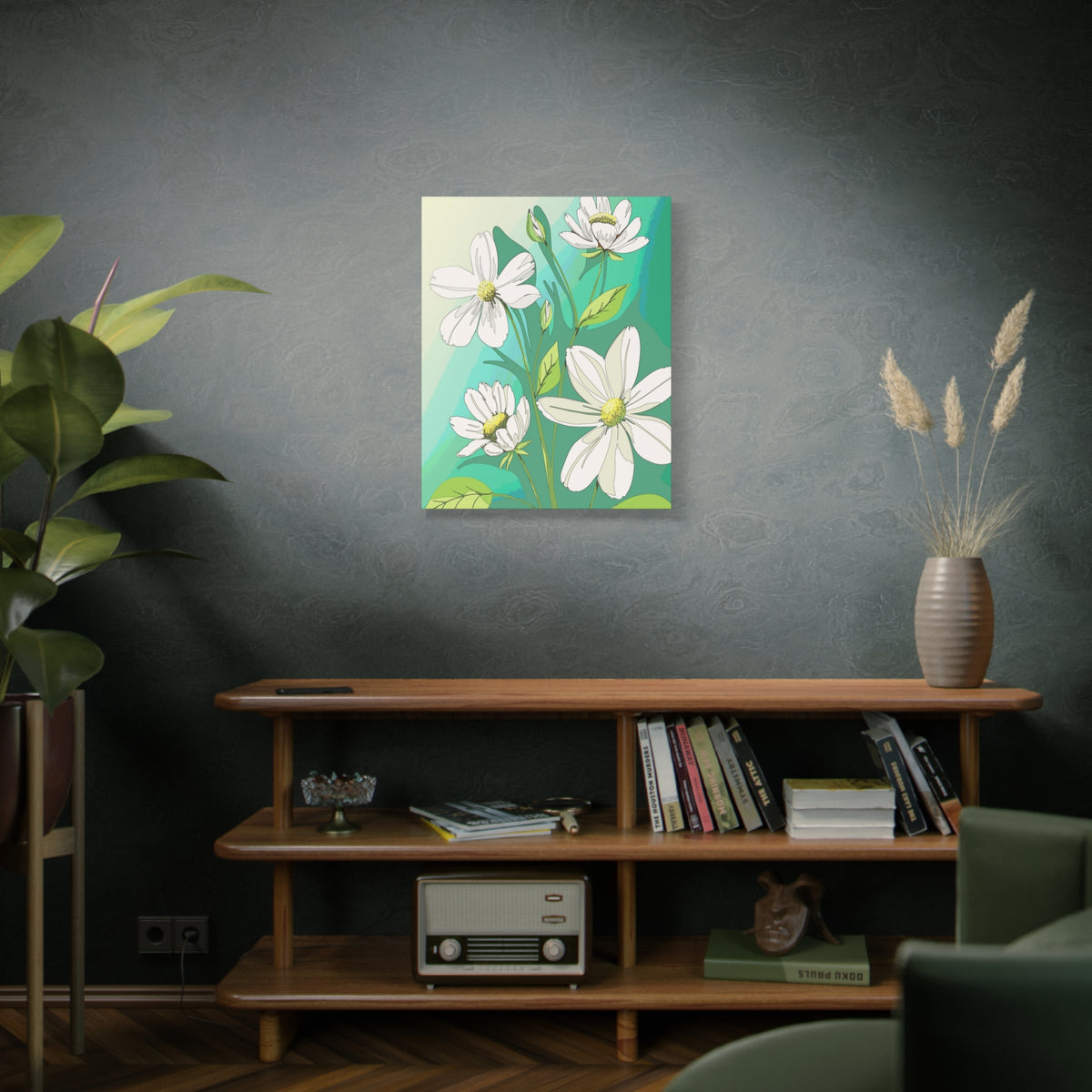 Matte Canvas, Stretched, 1.25" White Flowers