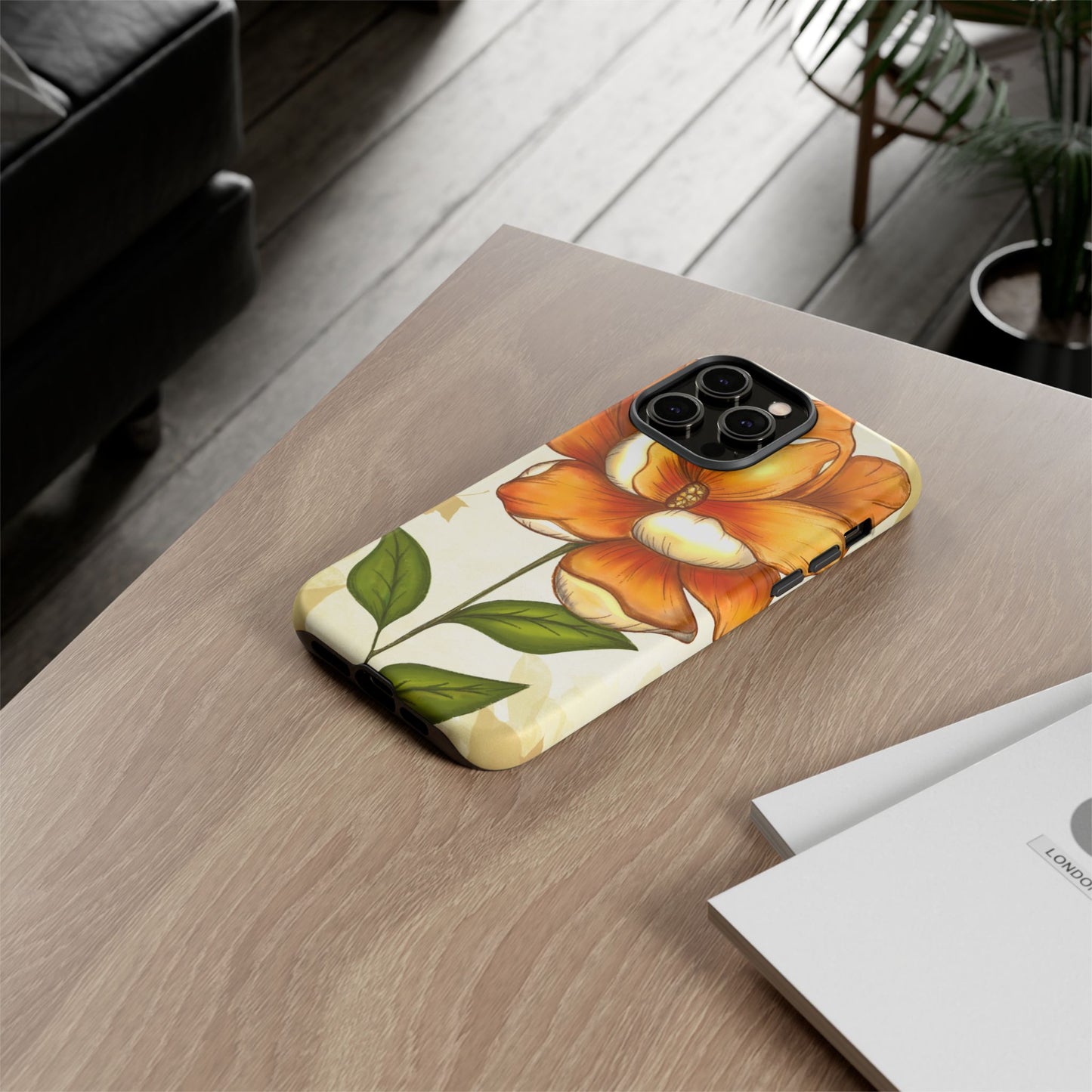 Floral Phone Case with Orange Flower Design, Tough Phone Cover, Floral Gift, Stylish Tech Accessory, Nature Lovers, Spring Vibes