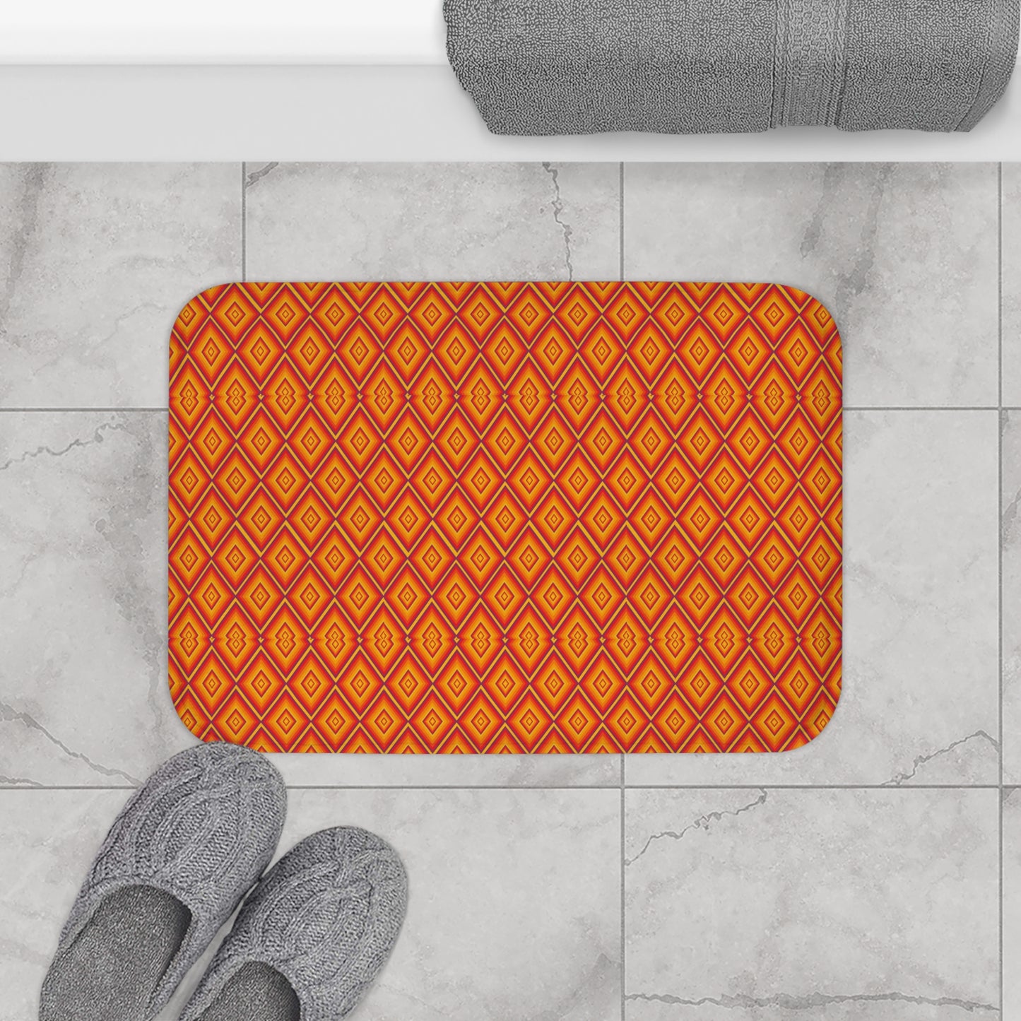Vibrant Geometric Pattern Bath Mat | Bohemian Bathroom Decor, Non-Slip Mat, Easy-Clean Pad, Summer Vibes, Gift for Home