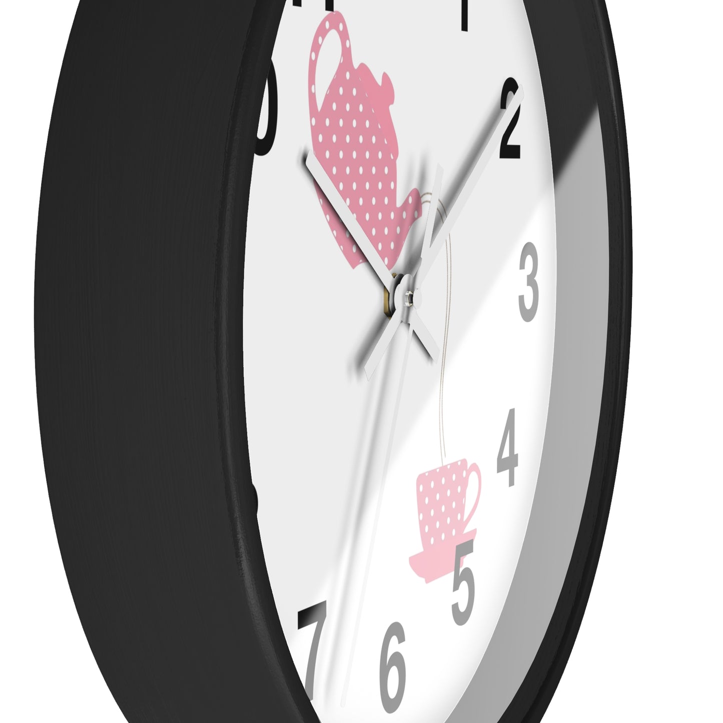 Charming Teapot Wall Clock, Home Decor, Kitchen Gift, Cute Coffee Time, Tea Lover's Gift, Pink Polka Dot Design