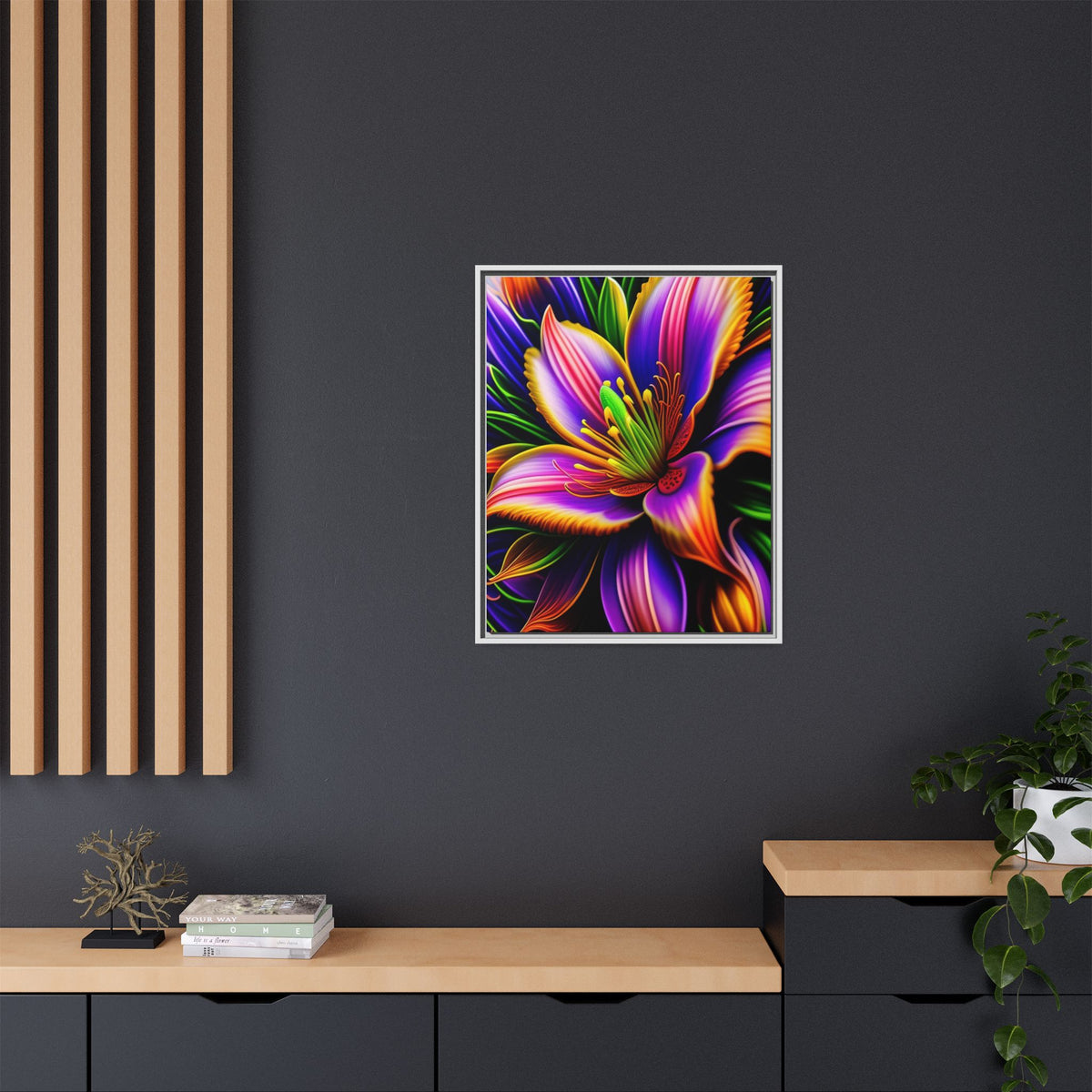 Vibrant Neon Floral Matte Canvas Print — Framed Wall Art