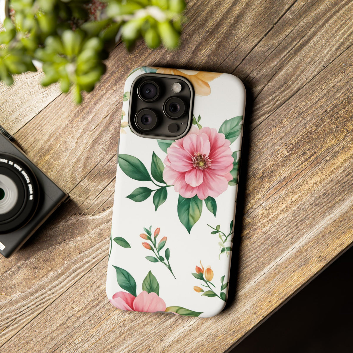 Floral Tough Phone Case — Pink Peony Protective Phone Cover