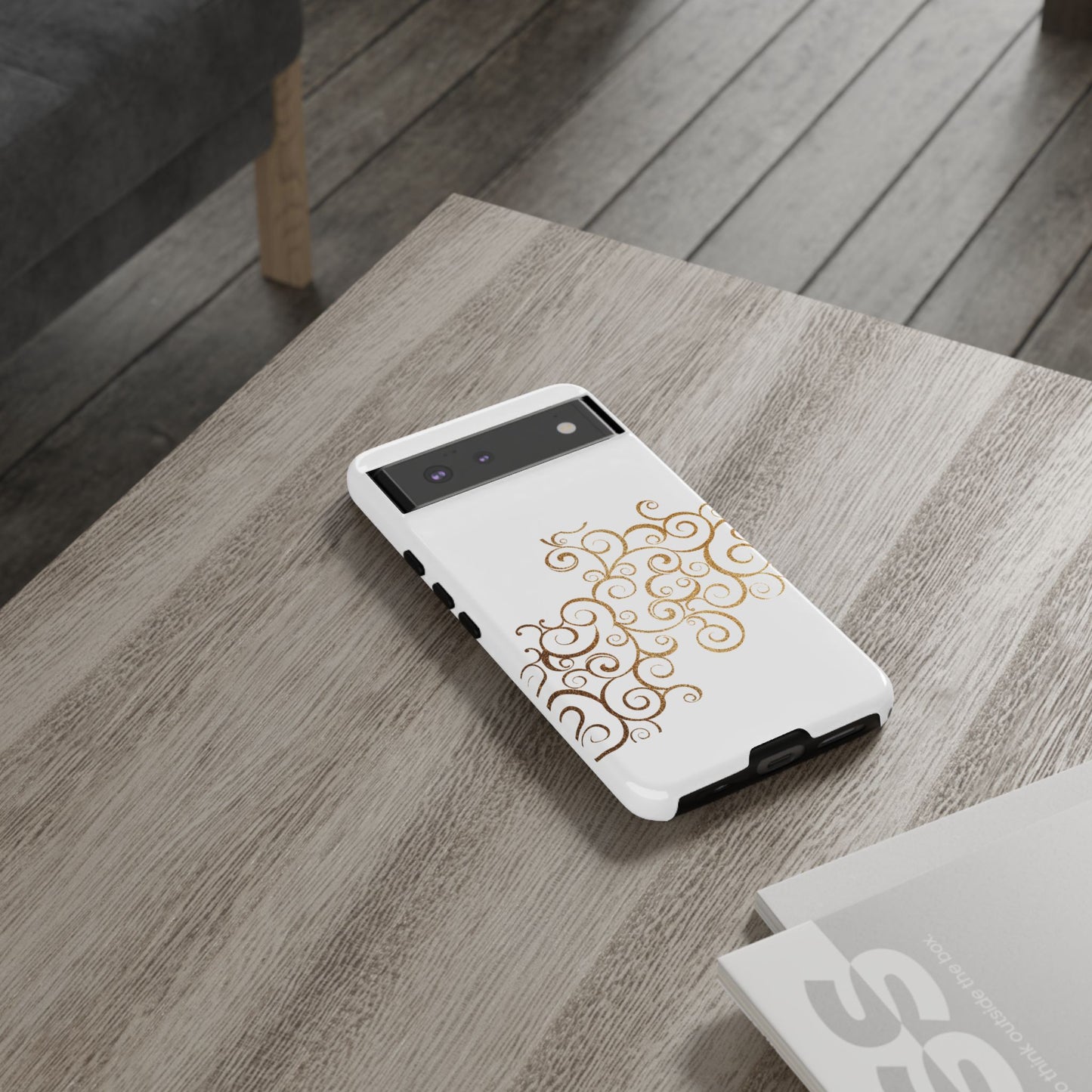 Elegant Floral Phone Case, Tough Cases, Gold Swirls, Stylish Protection, Trendy Gift, Chic Accessory