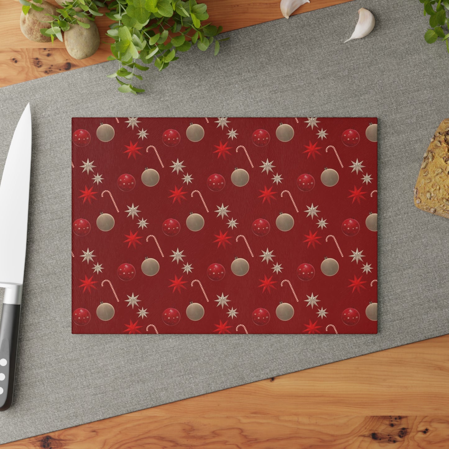Festive Glass Cutting Board for Holiday Cooking, Christmas Kitchen Decor, Holiday Gift, Seasonal Homeware, Festive Hostess Gift