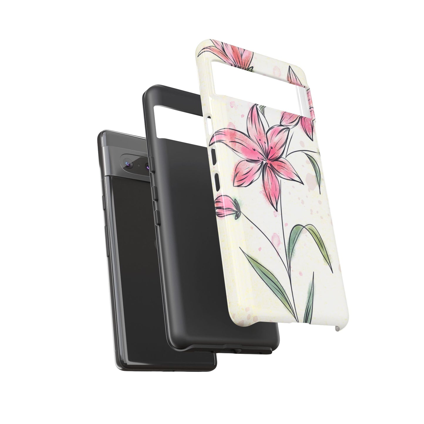 Floral Phone Case with Elegant Pink Lilies, Cute Floral Accessories, Phone Protection, Gift for Her, Stylish Cell Phone Cover