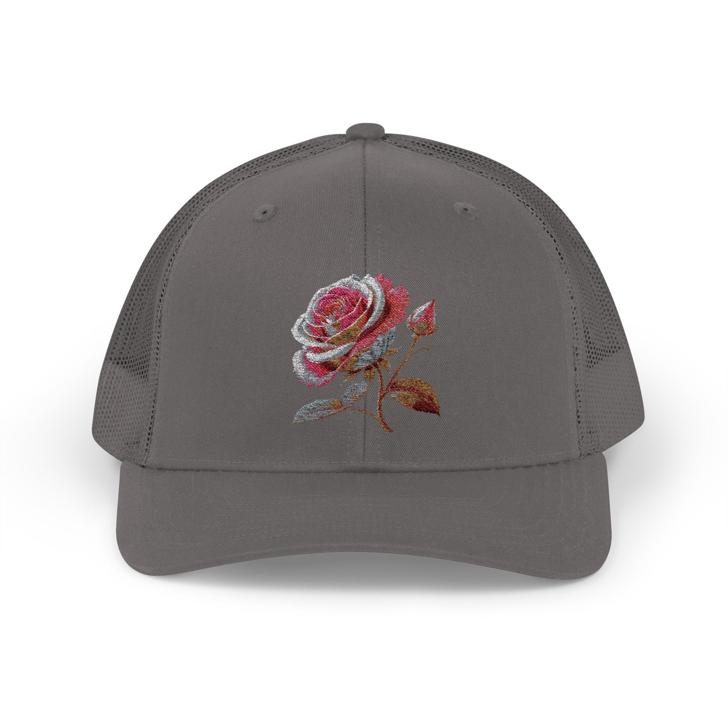 Rose Embellished Snapback Trucker Cap, Casual Hat for Outdoor Events, Gift for Flower Lovers, Stylish Fashion Accessory, Holiday Cap