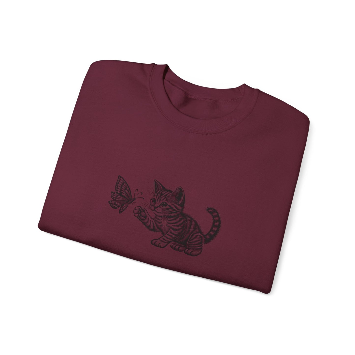 Kitten Butterfly Sweatshirt, Cozy Crewneck with Cat Art, Perfect Gift for Animal Lovers, Cute Sweatshirt for Relaxation & Everyday Wear