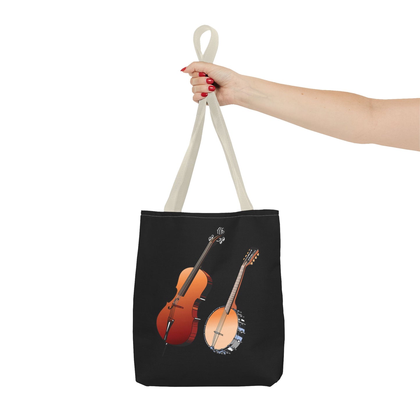 Musical Instruments Tote Bag, Music Lover Gift, Banjo and Cello Design, Stylish Grocery Tote, Concert Bag, Eco-Friendly Carryall