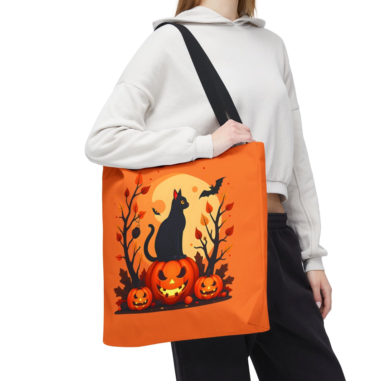 Halloween Cat Tote Bag | Spooky Halloween Accessory, Trick or Treat, Gift for Cat Lovers, Fall Fashion Must-Have, Pumpkin Decor