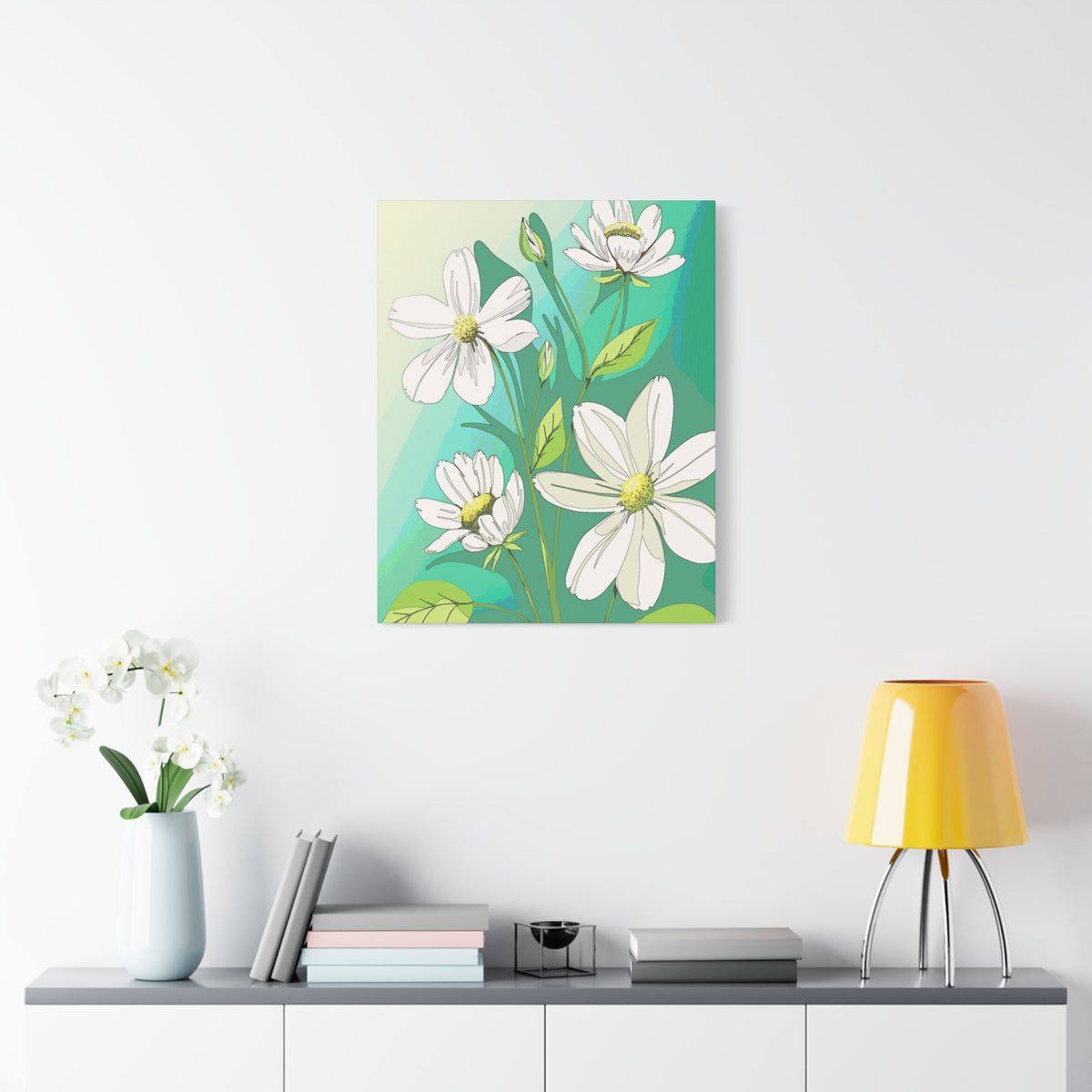 Matte Canvas, Stretched, 1.25" White Flowers