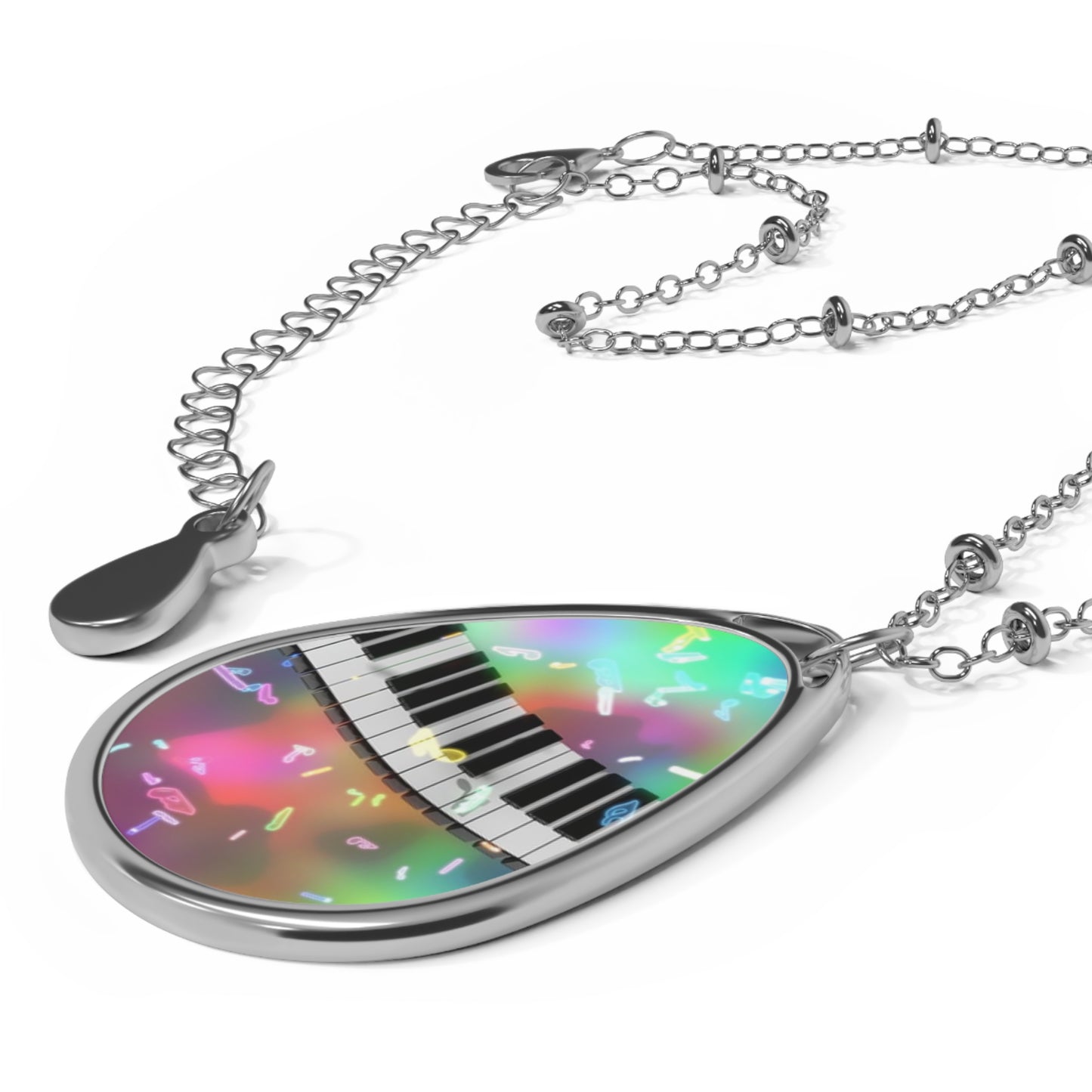 Colorful Piano Key Oval Necklace, Musical Gift, Jewelry for Musicians, Teardrop Pendant, Gift for Music Lovers