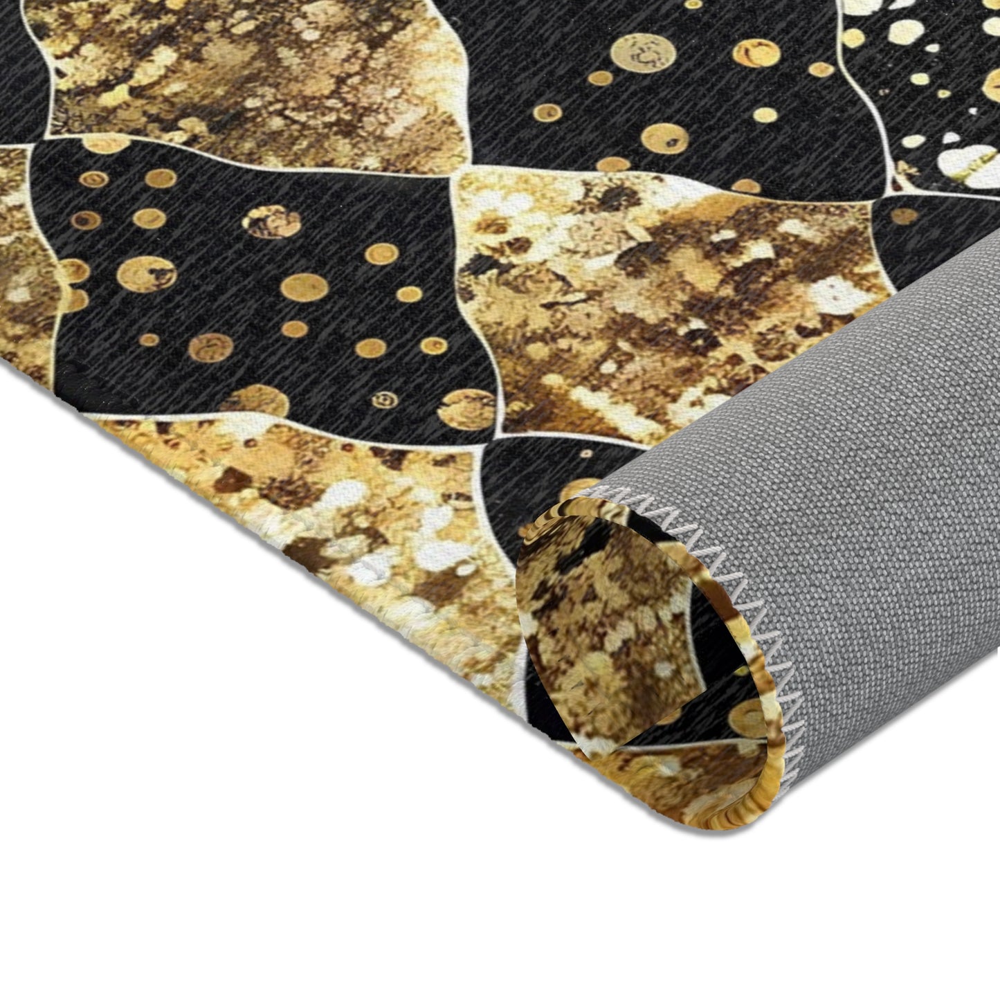 Elegant Area Rug with Gold and Black Pattern