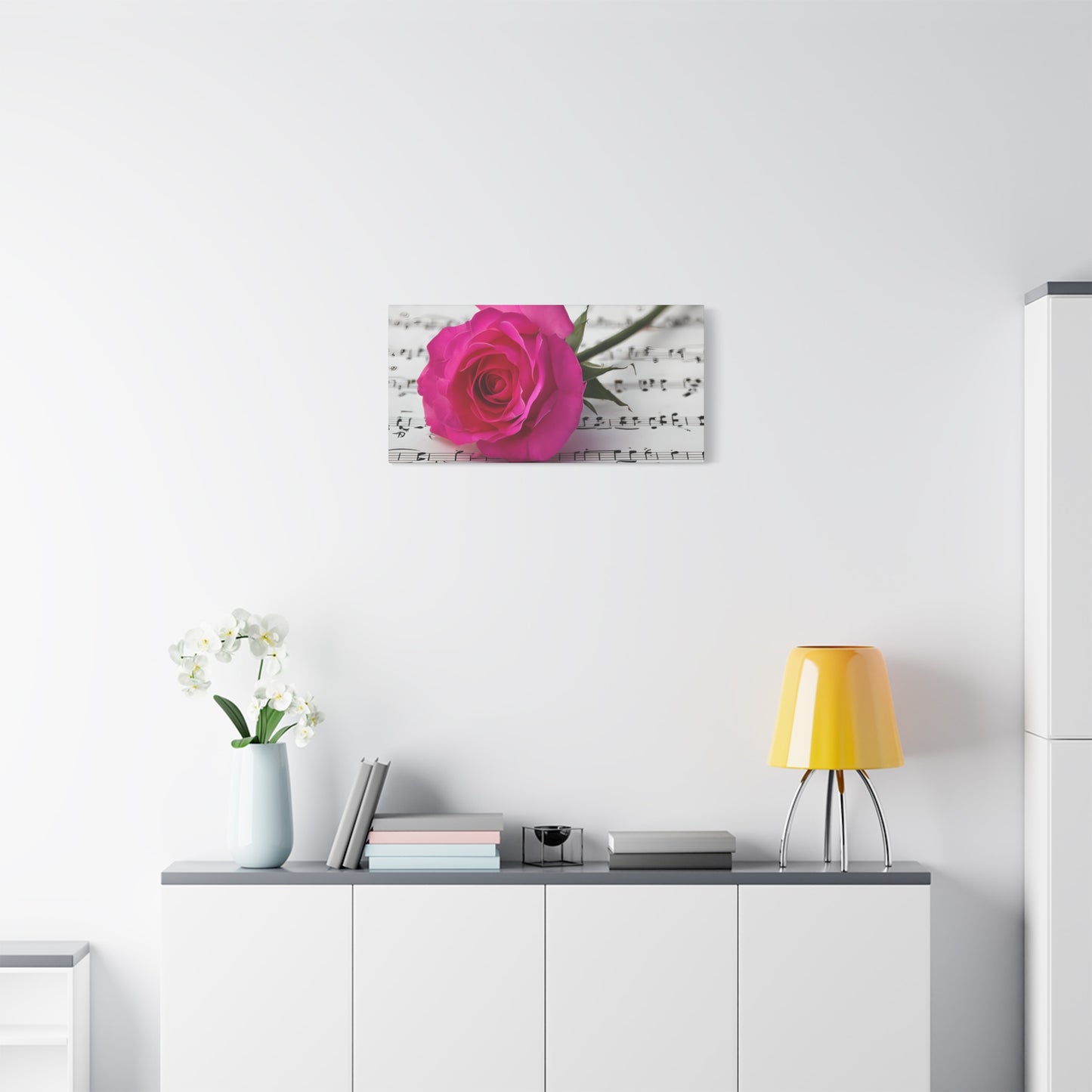 Stretched Canvas Art Print, Classic Rose on Sheet Music, Floral Wall Decor, Home Decoration, Gift for Music Lovers