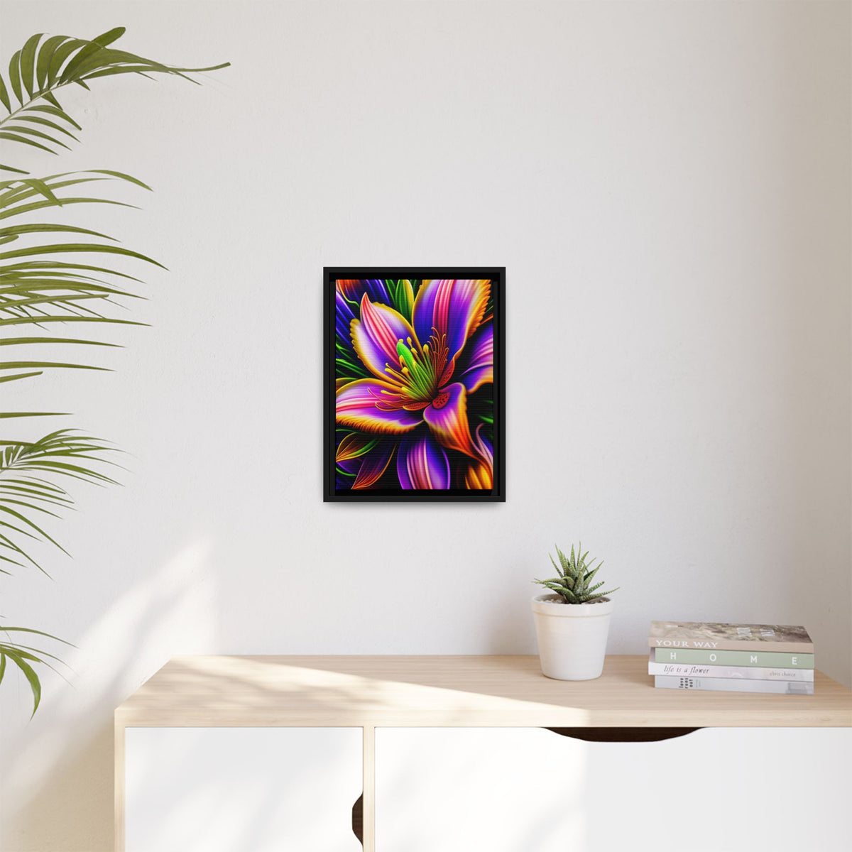 Vibrant Neon Floral Matte Canvas Print — Framed Wall Art