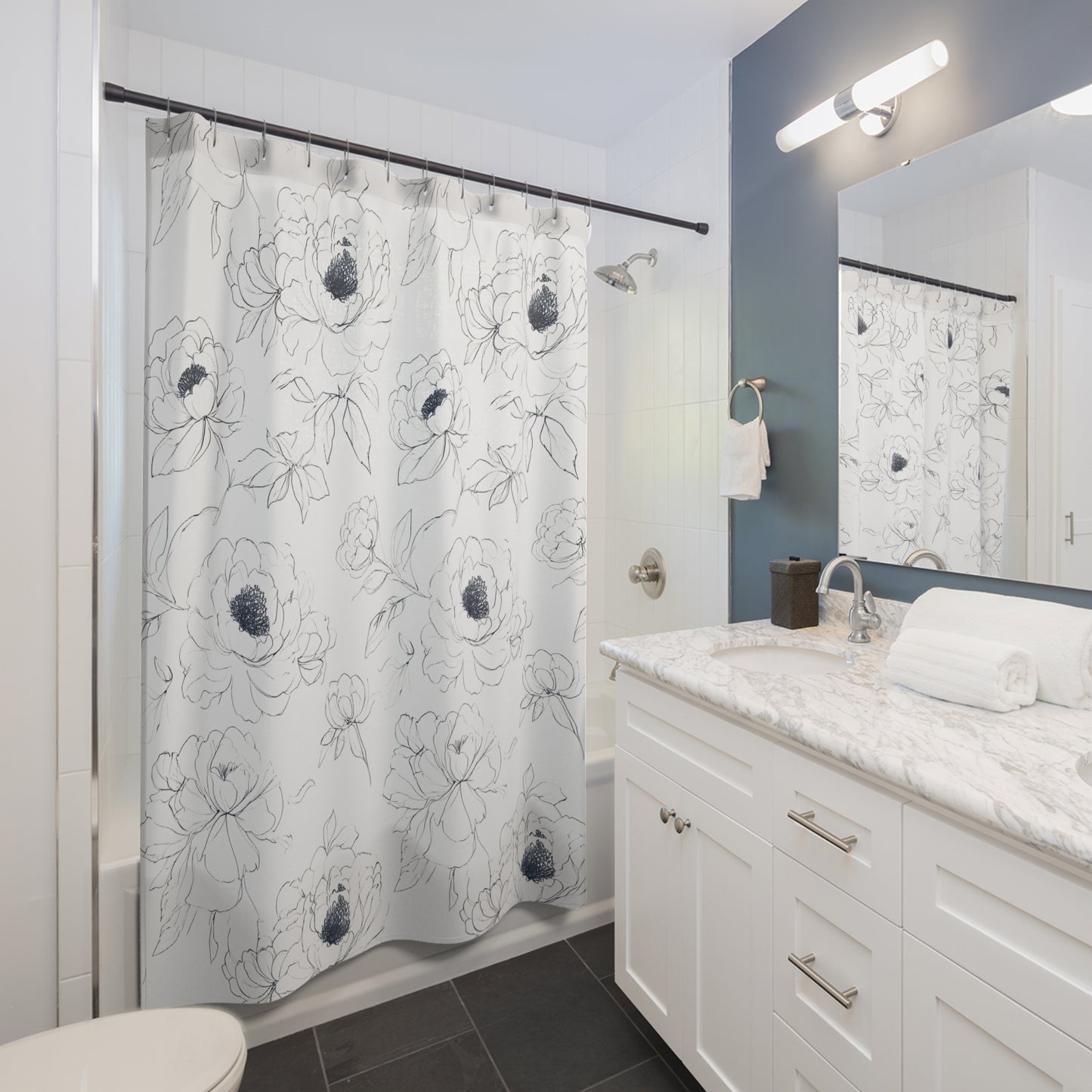 Elegant Floral Shower Curtain, Modern Bathroom Decor
