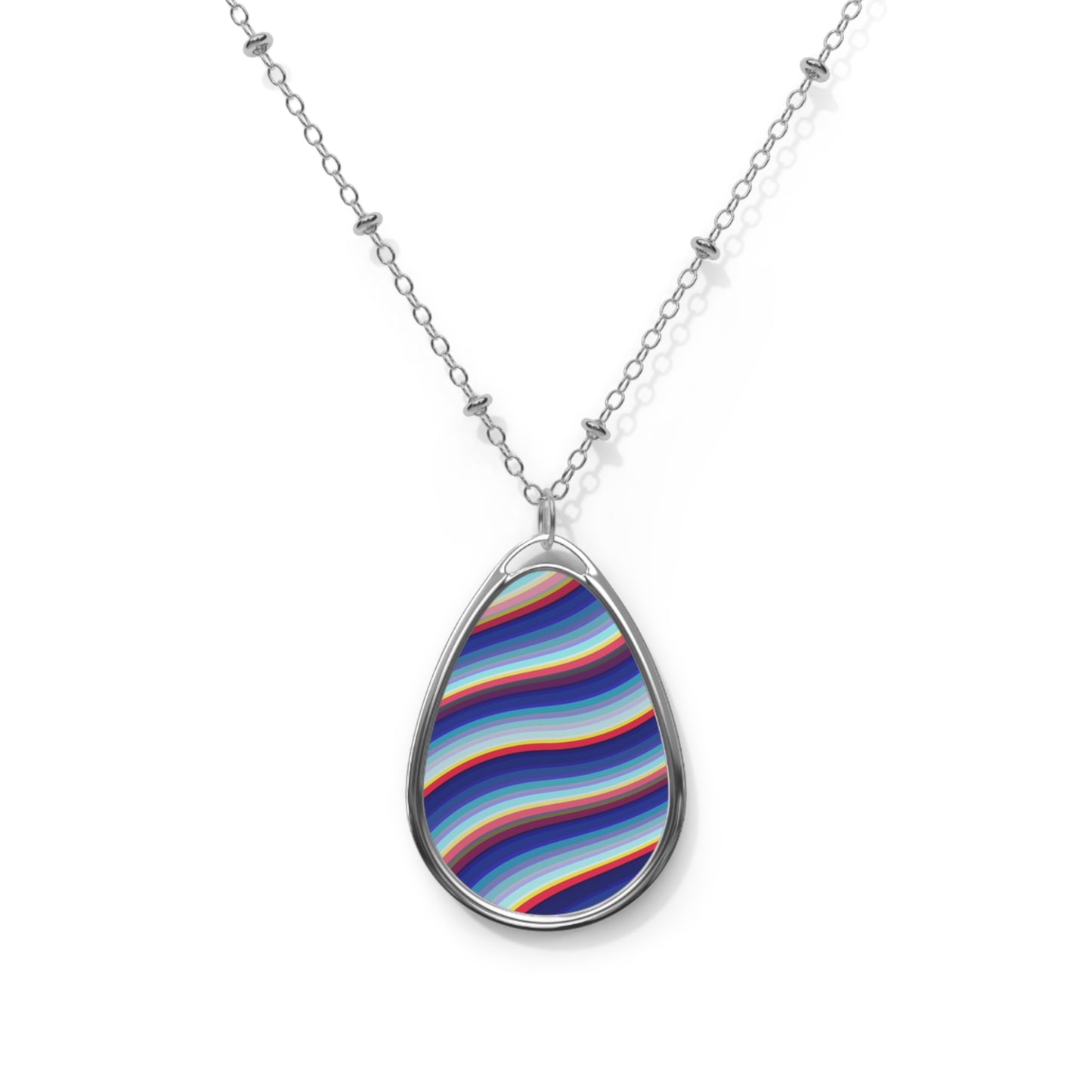 Colorful Wave Oval Necklace, Boho Jewelry, Unique Gift for Her, Layering Necklace, Statement Pendant, Everyday Wear