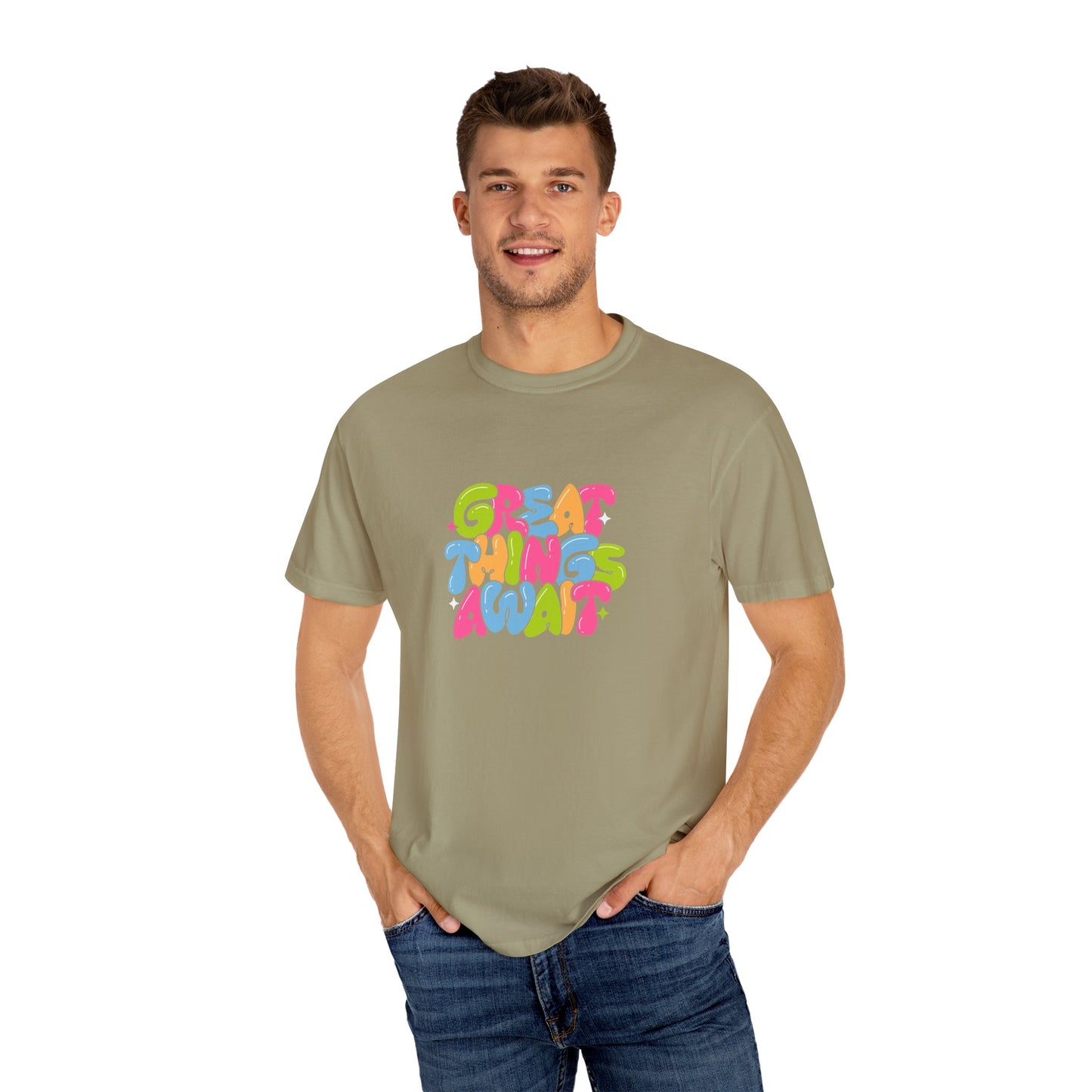 Colorful Positive Vibes T-Shirt, Great Things Await Tee