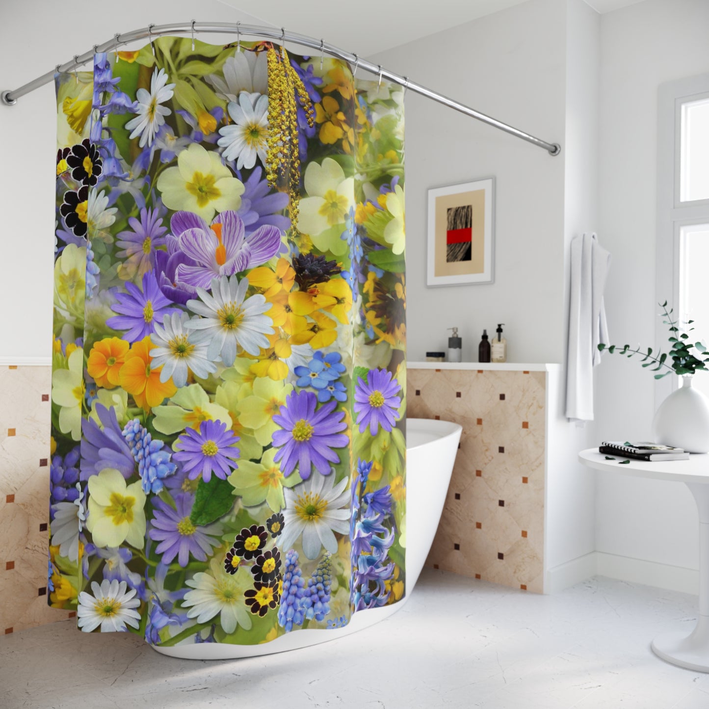 Floral Shower Curtain, Vibrant Botanical Bathroom Decor