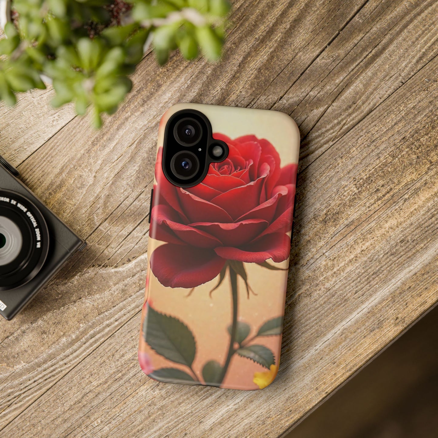 Floral Phone Case with Red Rose Design, Tough Phone Cover, Flower Print, Gift for Her, Stylish Accessory, Floral Aesthetic